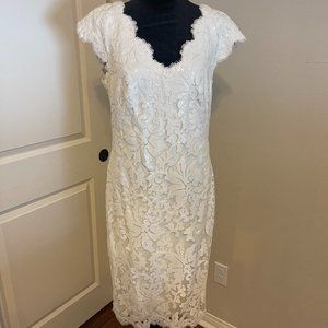White Midi Tadashi Shoji Beaded Dress, Size 10